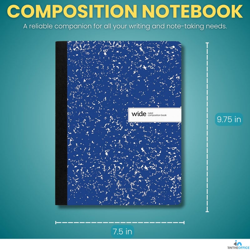 1InTheOffice Composition Notebook Wide Ruled, Wide Ruled Notebook, Marble Notebook, 7 1/2" x 9 3/4", 100 Sheets/Pack, Blue, 2 Pack - Image 3